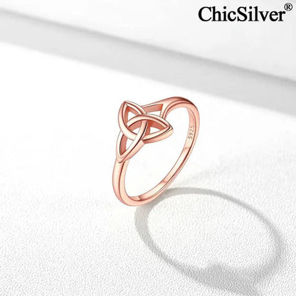 Chicsilver 925 Sterling Silver Ring for Women Triquetra Celtic Knot Promise Ring