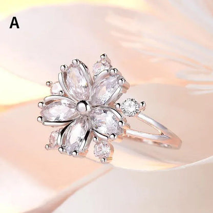 New Elegant Fashion Cherry Blossom Princess Engagement Ring Bridal Romantic Cher