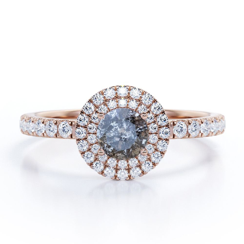 1.25 Carat round Brilliant Cut Grey Salt and Pepper Diamond with Moissanite Pave