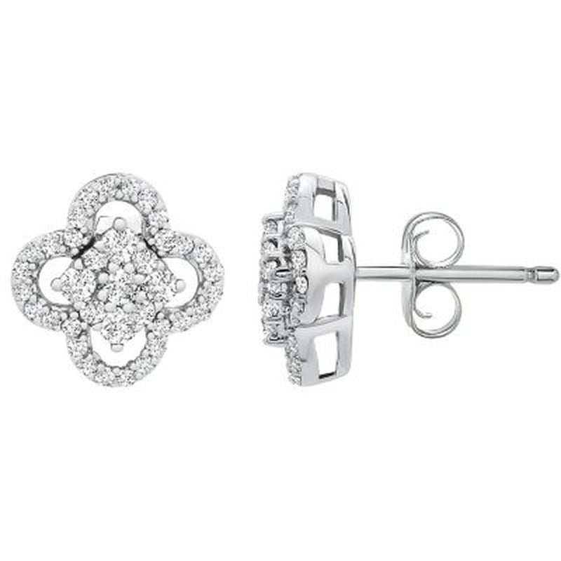0.25 CT. T.W. I-I1 White Gold Diamond Clover Flower Stud Earrings