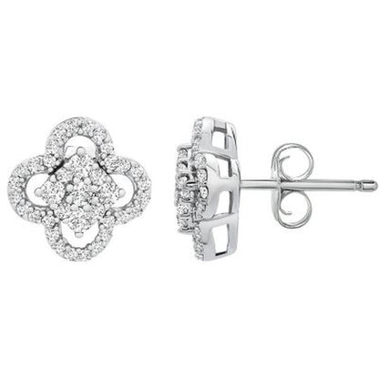 0.25 CT. T.W. I-I1 White Gold Diamond Clover Flower Stud Earrings