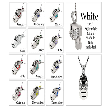 Birthstone Baby Shoe Pendant Necklace W/ Pure Brilliance Zirconia - Rhodium Plat
