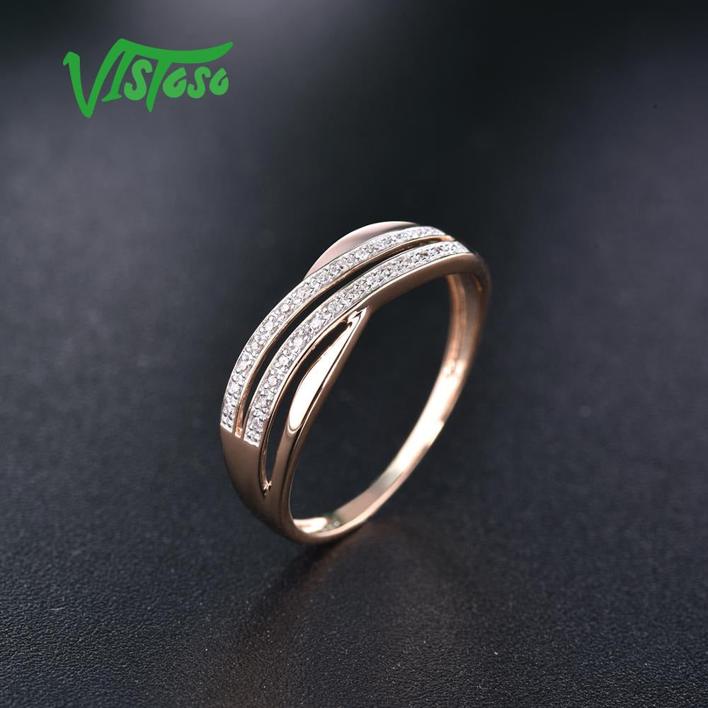 Genuine 14K 585 Rose Gold Chic Rings for Lady Sparkling Diamond Engagement
