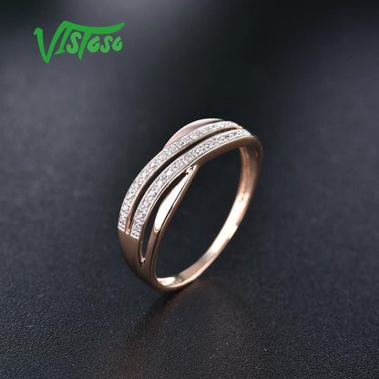 Genuine 14K 585 Rose Gold Chic Rings for Lady Sparkling Diamond Engagement