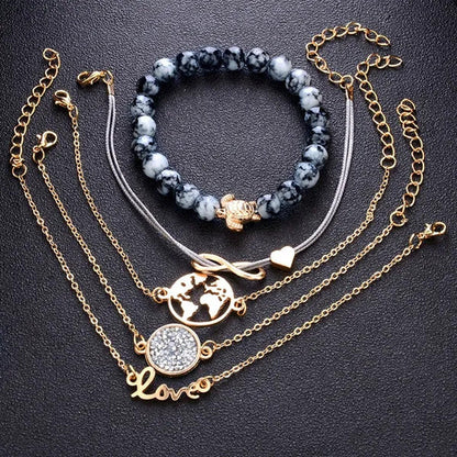 Fashion 5 Pieces / Set of Women'S Love Turtles Braided Rope Bracelet Jewelry Gif