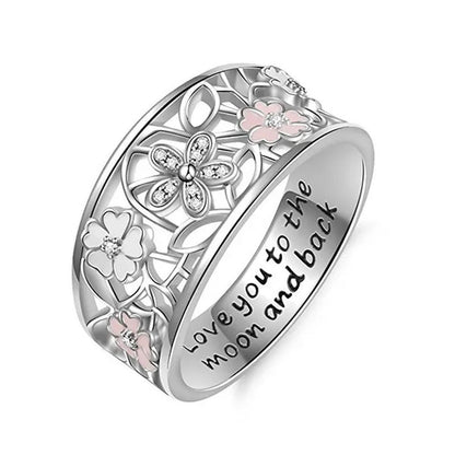 Exquisite Women'S Alloy Floral Rings Pink Flower Lucky Cherry Blossom 4 Leaves C
