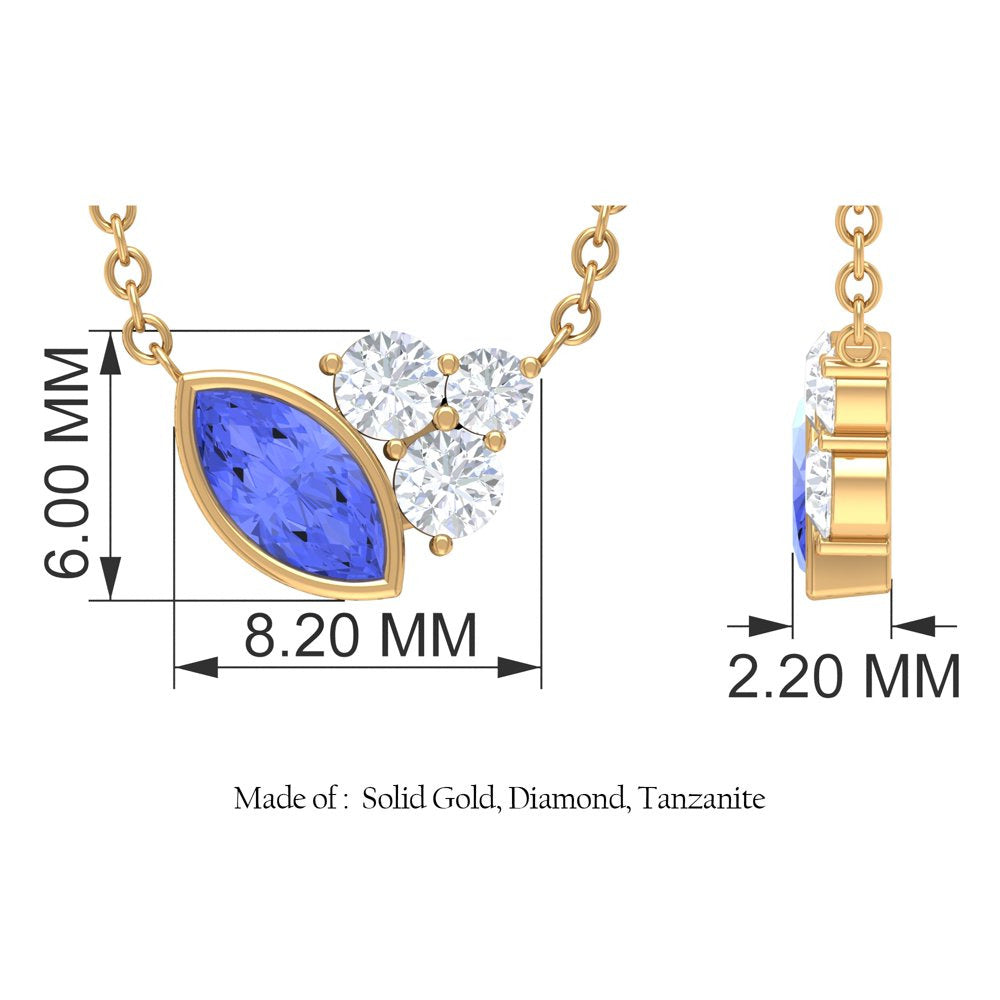 1/2 CT Marquise Cut Tanzanite with Diamond Accent Dainty Necklace, 14K White Gol