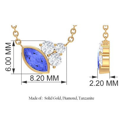 1/2 CT Marquise Cut Tanzanite with Diamond Accent Dainty Necklace, 14K White Gol