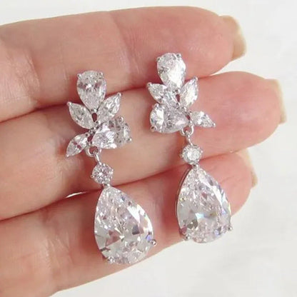 Elegant Women 925 Sterling Silver Teardrop Shaped White Sapphire Diamond Drop Da