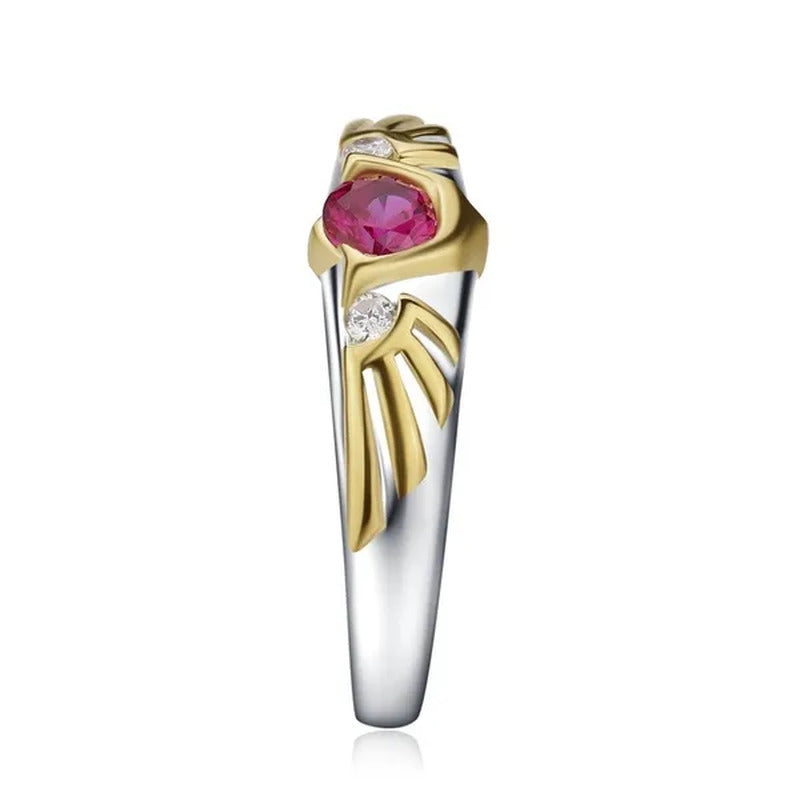 Gorons Ruby Hylian Crest Symbol Inspired Link Engagement Wedding Crystal Ring