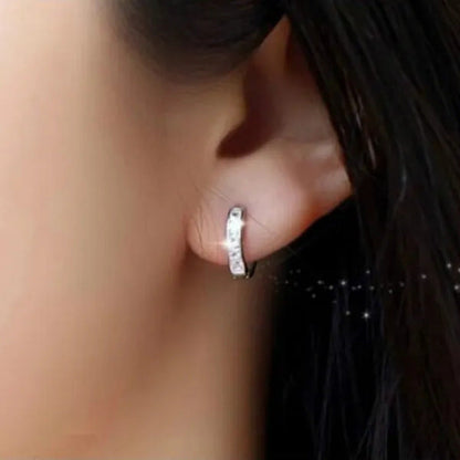 Luxury Noble 925 Silver Elegant Heart Diamond Hoop Ear Stud Earrings for Women r