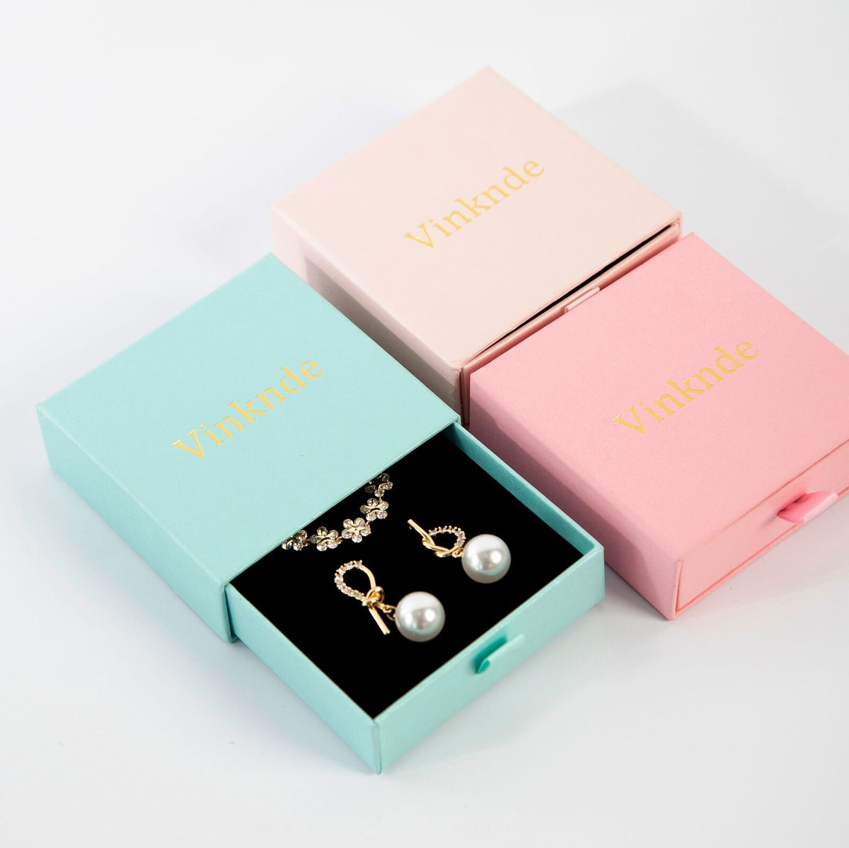 100Pcs Personalized Logo White Paper Drawer Gift Box Custom Chic Small Jewelry