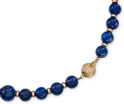 6-18Mm Graduated Blue Lapis Bead Necklace with 14Kt Yellow Gold