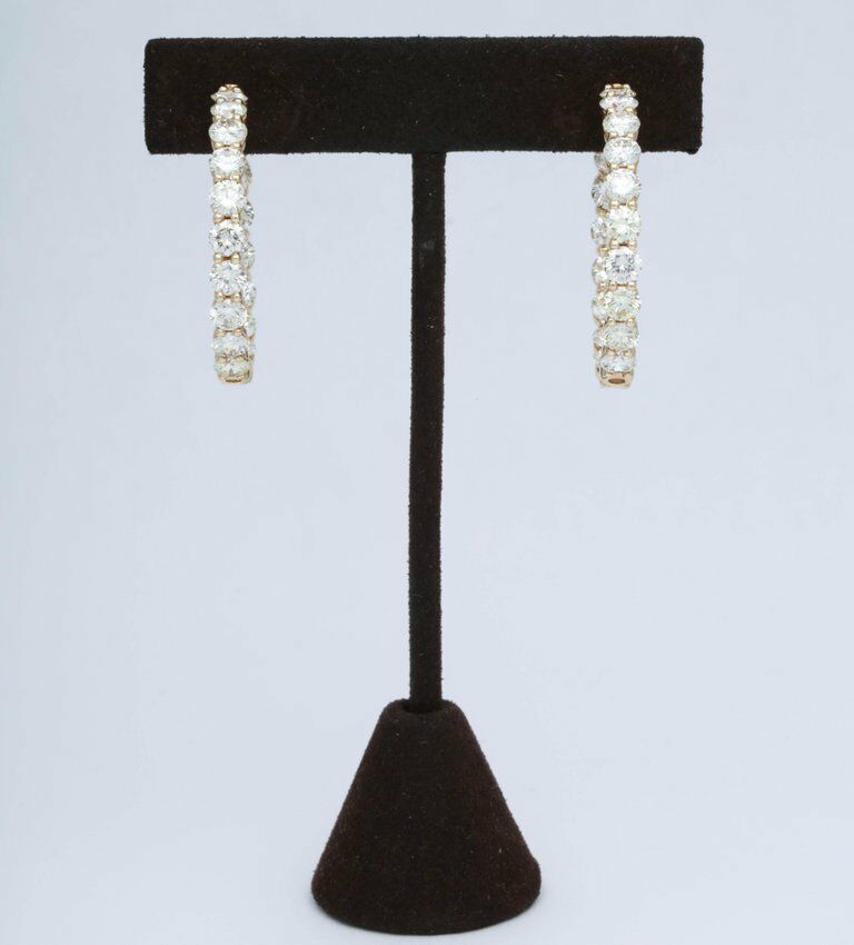DIAMOND HOOP EARRING ROUND BRILLIANT INSIDE OUTSIDE SET DIAMOND EARRING