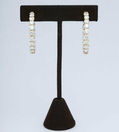 DIAMOND HOOP EARRING ROUND BRILLIANT INSIDE OUTSIDE SET DIAMOND EARRING