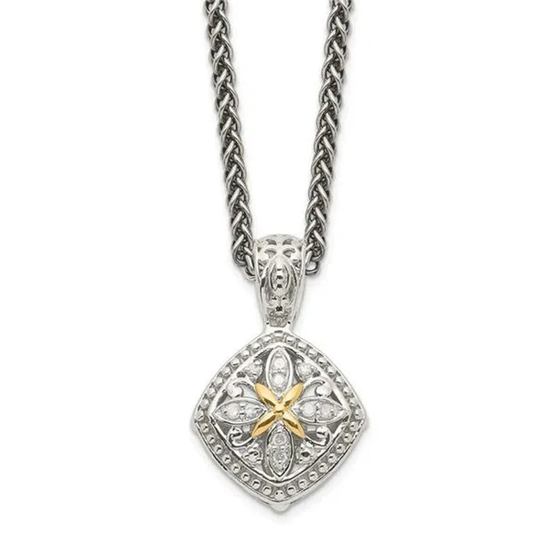 Shey Couture QTC1171 Sterling Silver with 14K Gold Diamond Necklace, Polishe