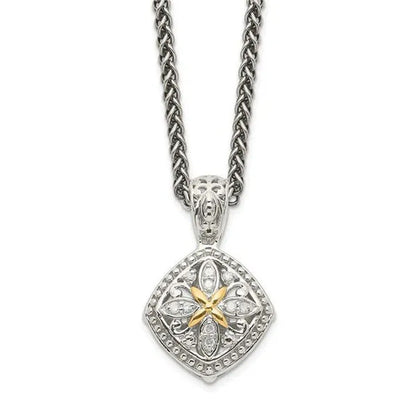 Shey Couture QTC1171 Sterling Silver with 14K Gold Diamond Necklace, Polishe