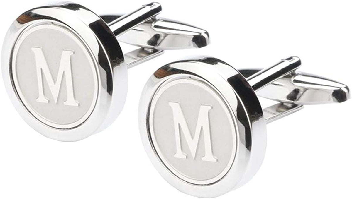 Mens Classic Stainless Steel Initial Cufflinks 26 Alphabet Initial Letter Cuffli