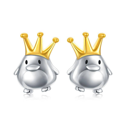 Sterling Silver Penguin Gold and Platinum Earrings for Women