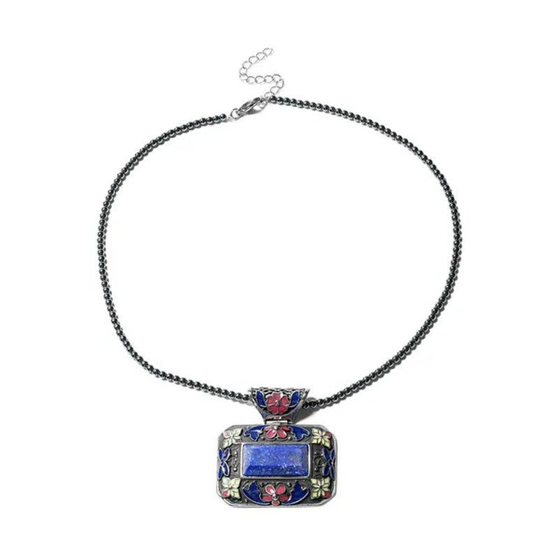 Shop LC Lapis Lazuli Enameled Stainless Steel Pendant with Hematite Beads Neckla