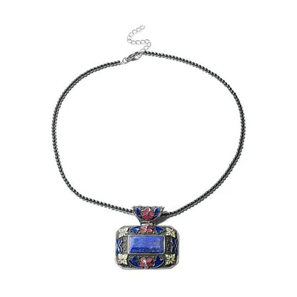 Shop LC Lapis Lazuli Enameled Stainless Steel Pendant with Hematite Beads Neckla