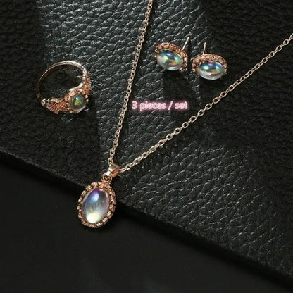 3 Pieces / Set of Natural Opal Jewelry Set Crystal Gemstone Pendant Necklace Ear