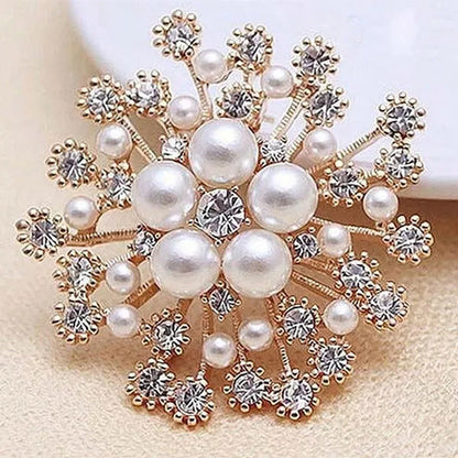 Fashion Women Big Brooches Lady Snowflake Imitation Pearls Rhinestones
