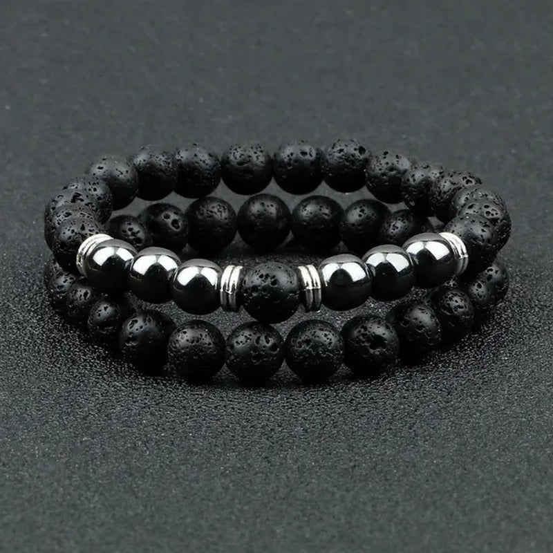 2Pcs/Set Fashion Red Tiger Eye Men Bracelet Beaded Classic Elastic Hematite Budd