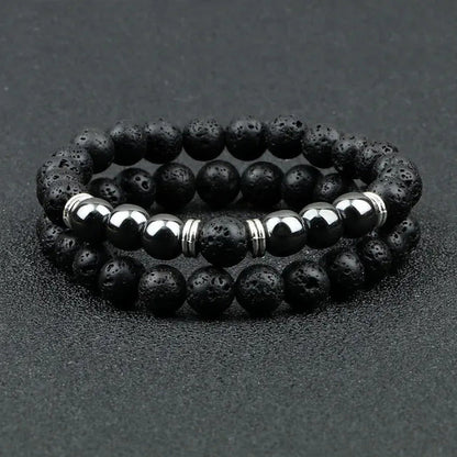 2Pcs/Set Fashion Red Tiger Eye Men Bracelet Beaded Classic Elastic Hematite Budd