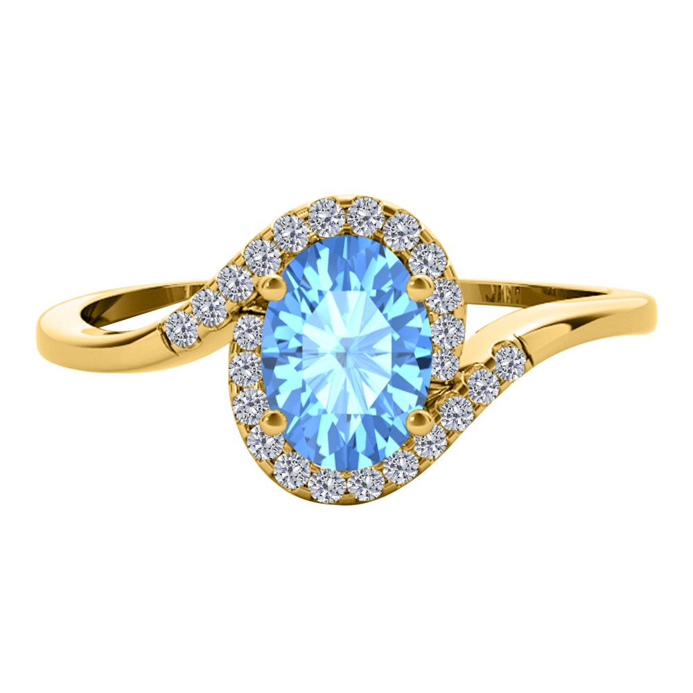 Mauli Jewels Engagement Rings for Women 1.00 Carat Halo Diamond & Blue Topaz Gem