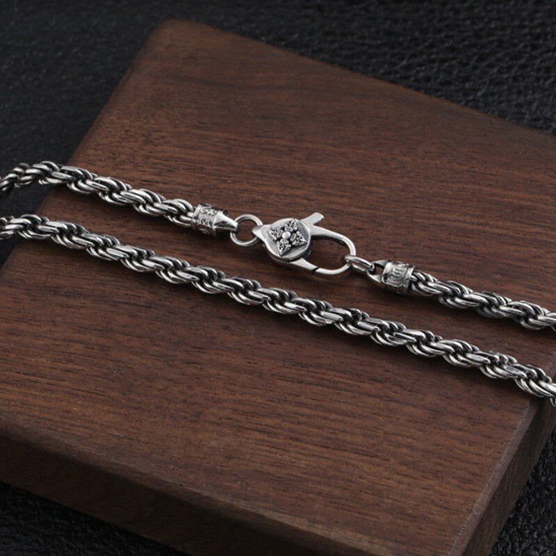 100% Real S925 Pure Silver 2023 Fashion Jewelry 4MM Weaving Personality Man