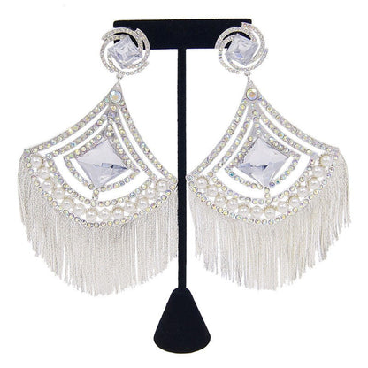 24K Gold-Plated Luxury Diamond Pearl Tassel Long Earrings Fashion Personality Ex