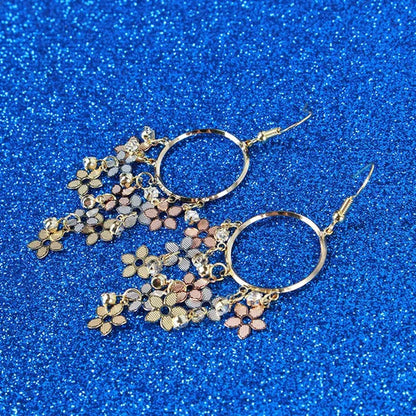 Woman Fashion Golden Circle Flower Tassel Earrings Jewelry