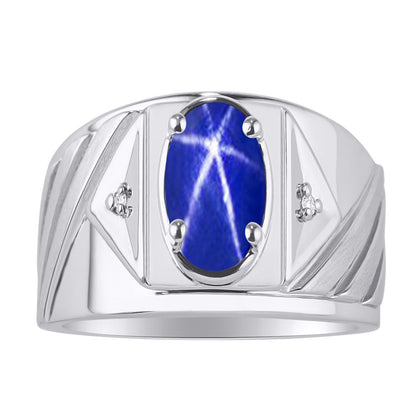 Mens Rings Sterling Silver Rings Classic Designer Style 8X6MM Oval Gemstone & Ge