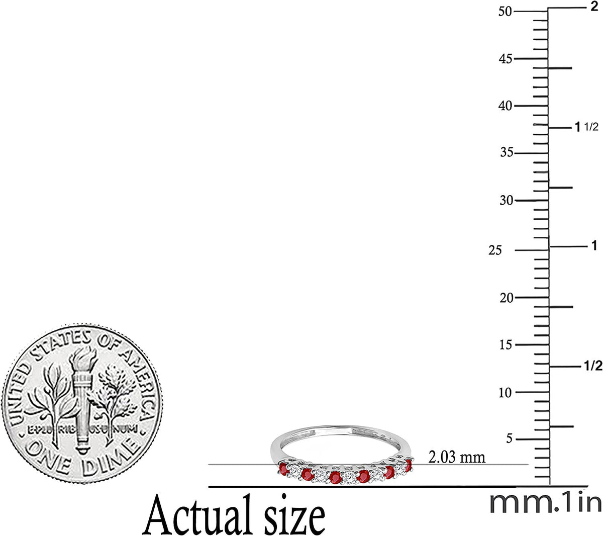 round Ruby and White Diamond Half round Ladies Anniversary Vintage Style Stackab