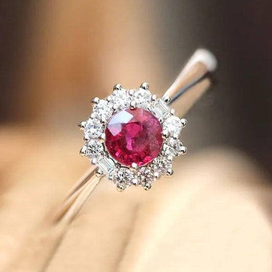 New Women Fashion Noble Ruby Ring Gold-Plated Jewelry Engagement Ring