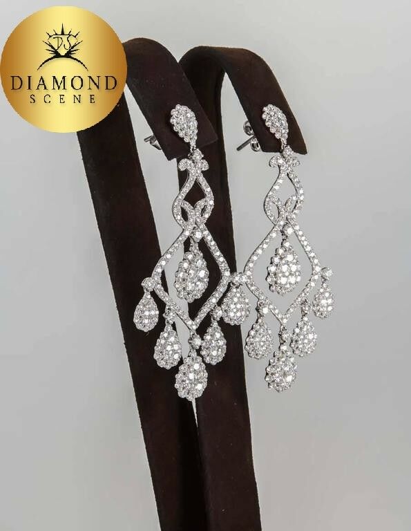 Diamond Gold Chandelier Earrings 7.01 ct 18k white gold