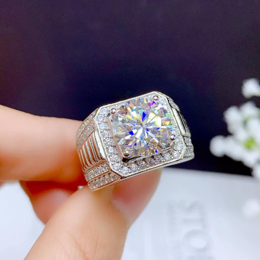 5Ct Moissanite Men'S Ring, 925 Silver, Beautiful Firecolour, Diamond Substitute