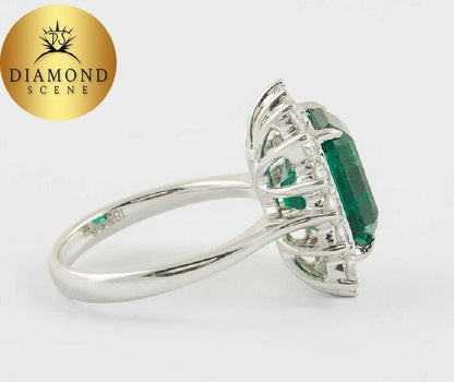 Green Emerald and Diamond Cocktail Ring
