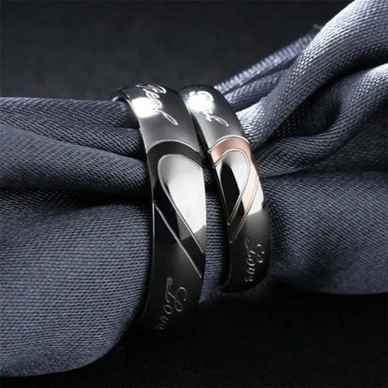 2 Pcs / Set . Heart of Love Couple Titanium Steel Wedding Rings for Women Fashio