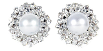 PEARL EARRING TWO PIECE 12 MM EACH WITH DIAMOND ROUND BR AND ROSE SHAPE 18K W/G