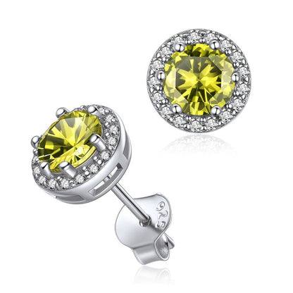 Birthstone Stud Earrings 925 Sterling Silver with Cubic Zirconia Crystal - Augus