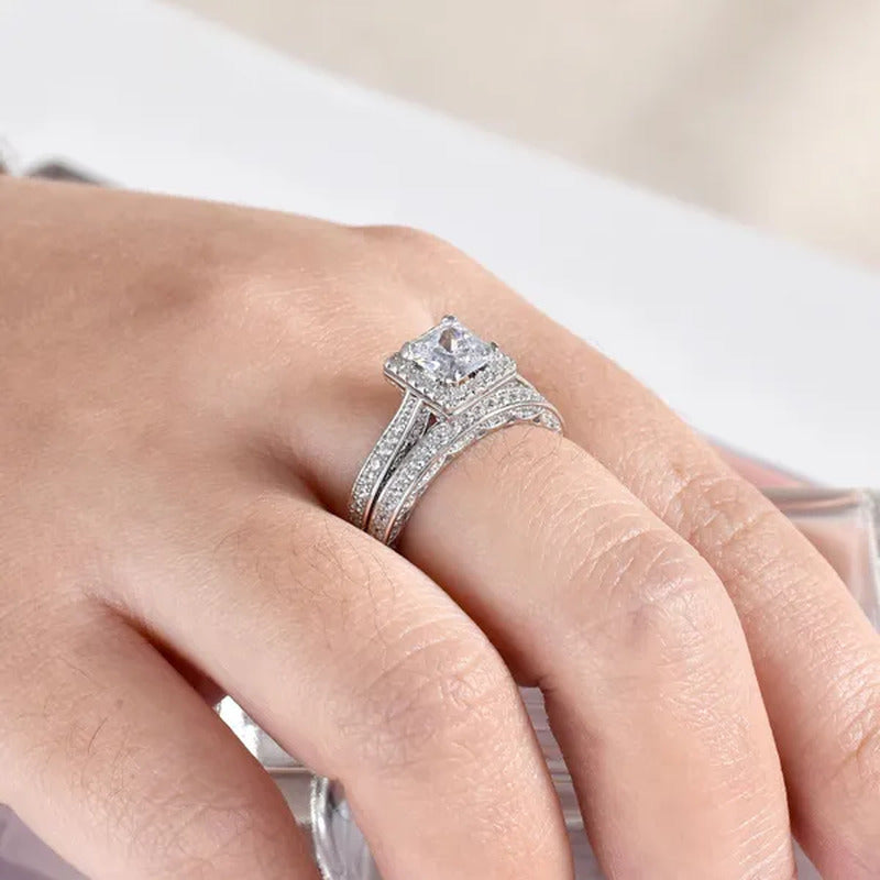 Newshe 2 Pcs Wedding Ring Set Vintage Engagement Rings for Women Princess Cut AA