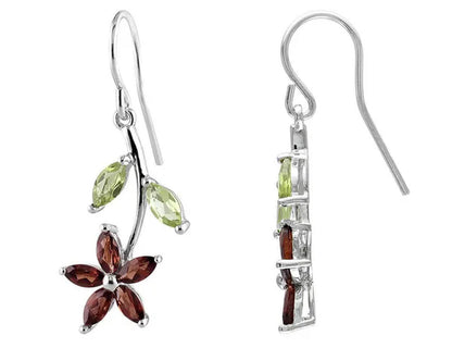 2.90 Carat (Ctw) Garnet & Peridot Flower Earrings N Sterling Silver