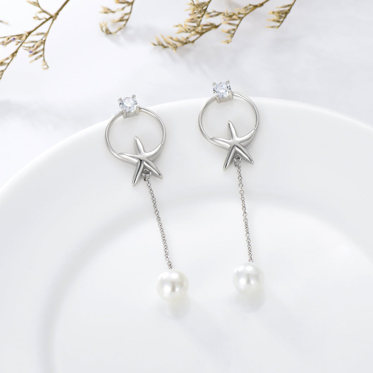 Starfish Earrings 925 Sterling Silver Starfish Earrings for Women Dangle Ocean S