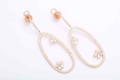 Diamond Dangle Earring with Flowers Rose Gold