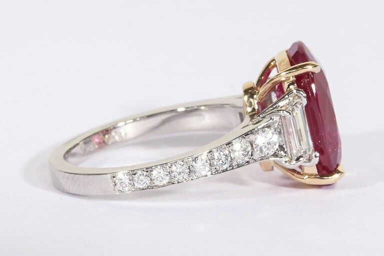 GRS Certified 6.01 Carat GIA Cert Ruby 1.10 Carat Diamond Platinum Ring Ruby