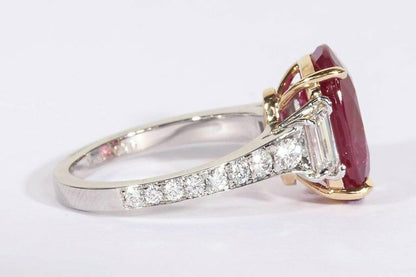 GRS Certified 6.01 Carat GIA Cert Ruby 1.10 Carat Diamond Platinum Ring Ruby