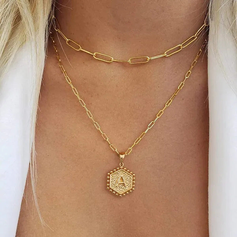 Dainty Layered Initial Necklaces for Women, 14K Gold Plated Paperclip Chain Neck