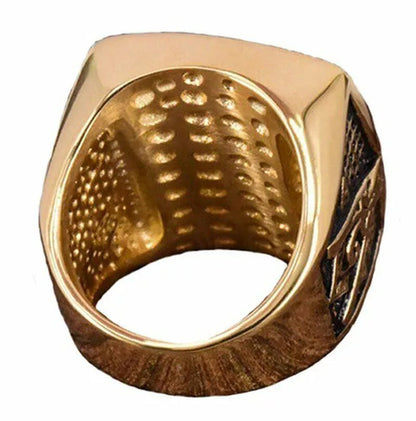 Mens Masonic Illuminati All Seeing Eye Gold Diamond Square Ring Size 7-13